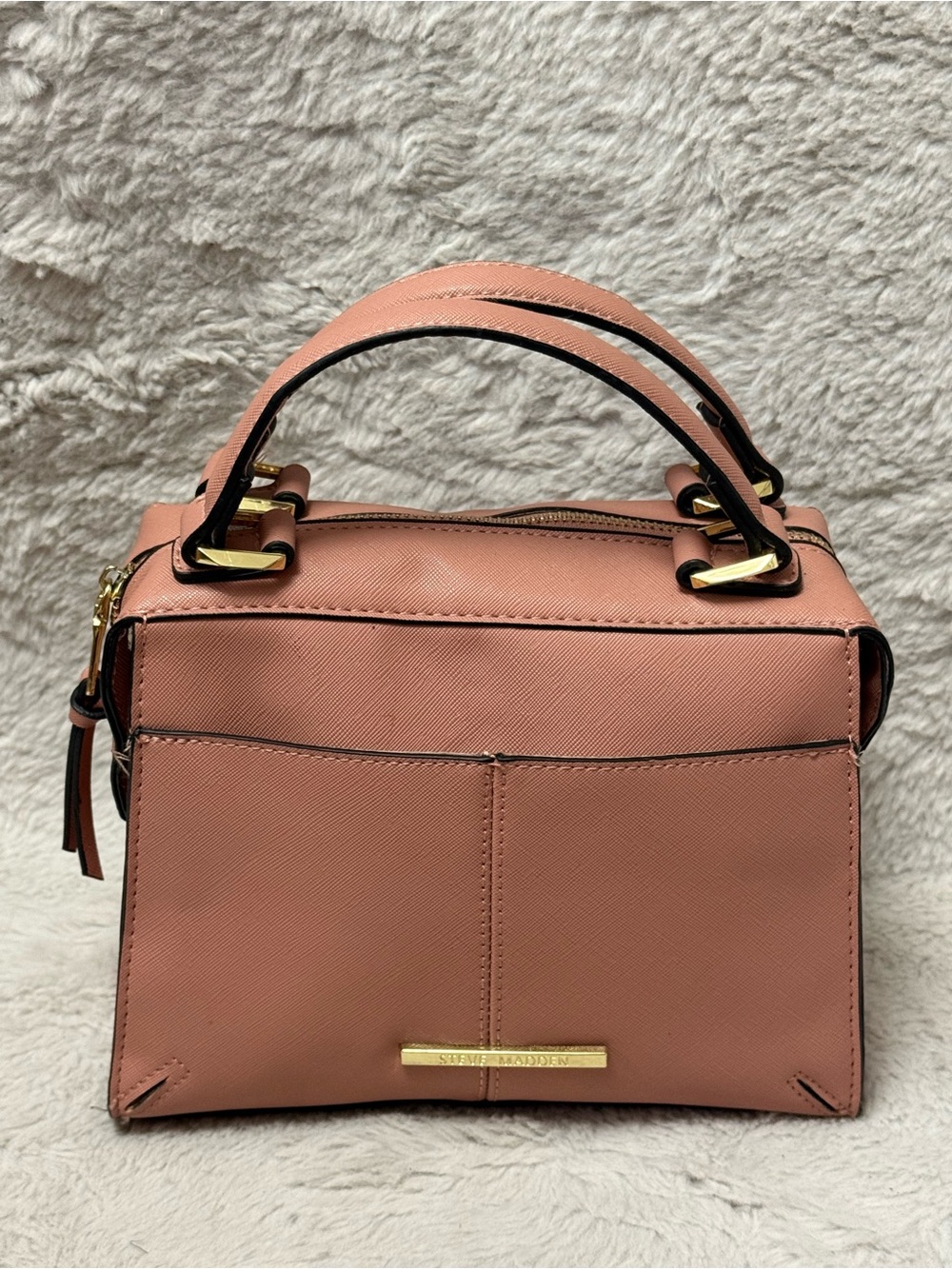 Steve Madden Peach Blush Structured Top-Handle Satchel with crossbody strap